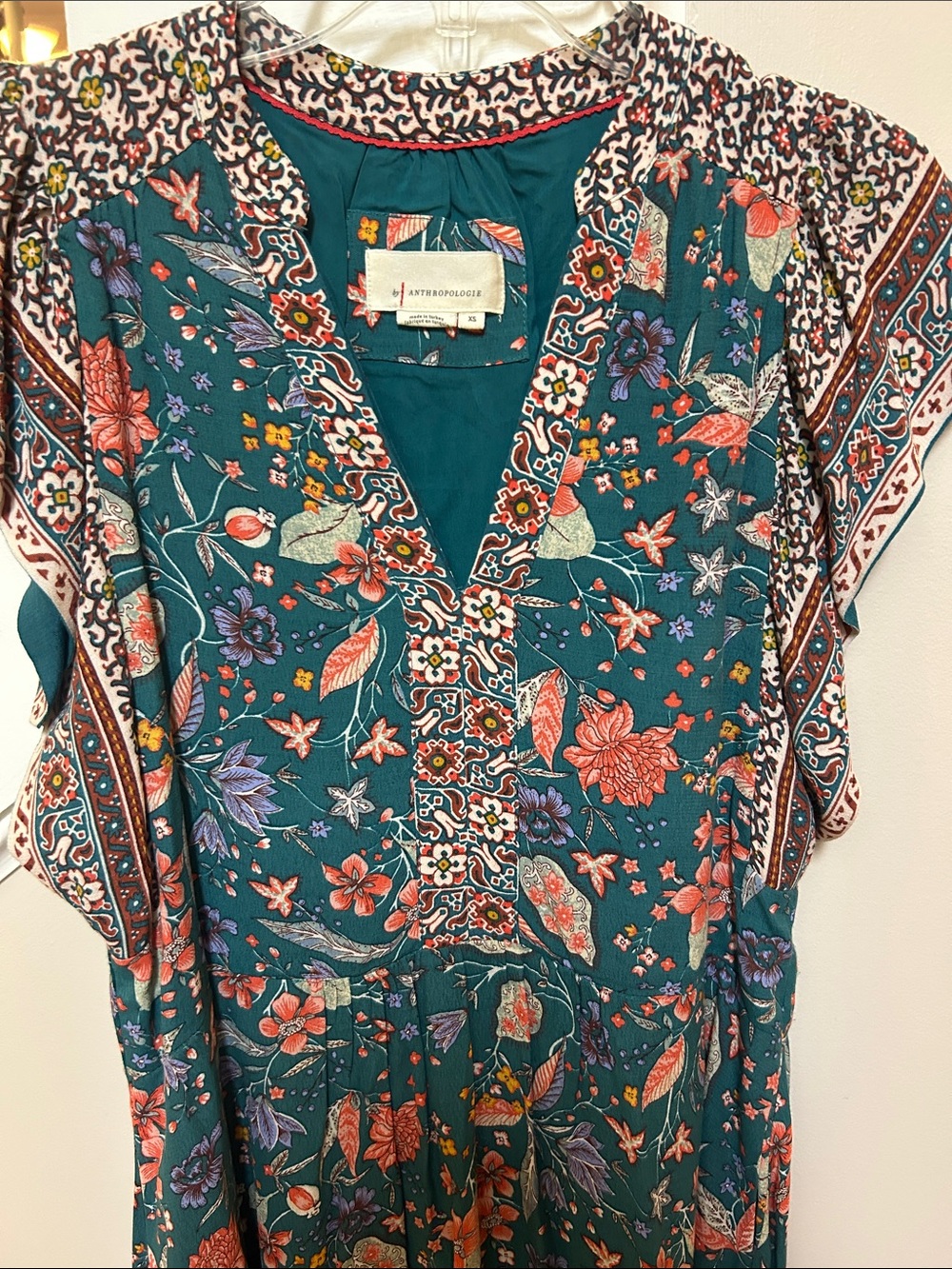 Anthropologie XS Zenia Green Floral V-Neck Dress - Picture 6 of 15
